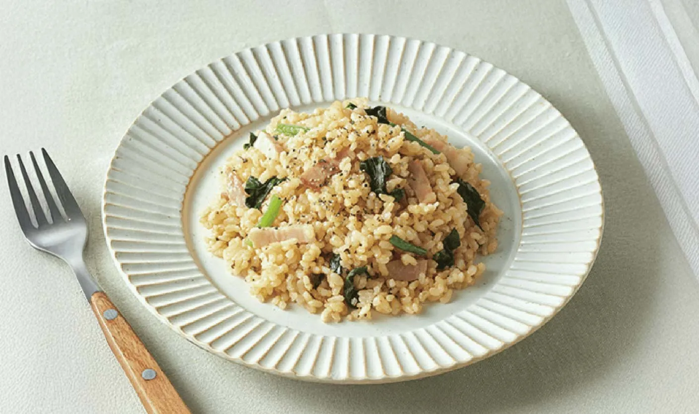 豆乳でつくる　カルボナーラ風玄米ごはん