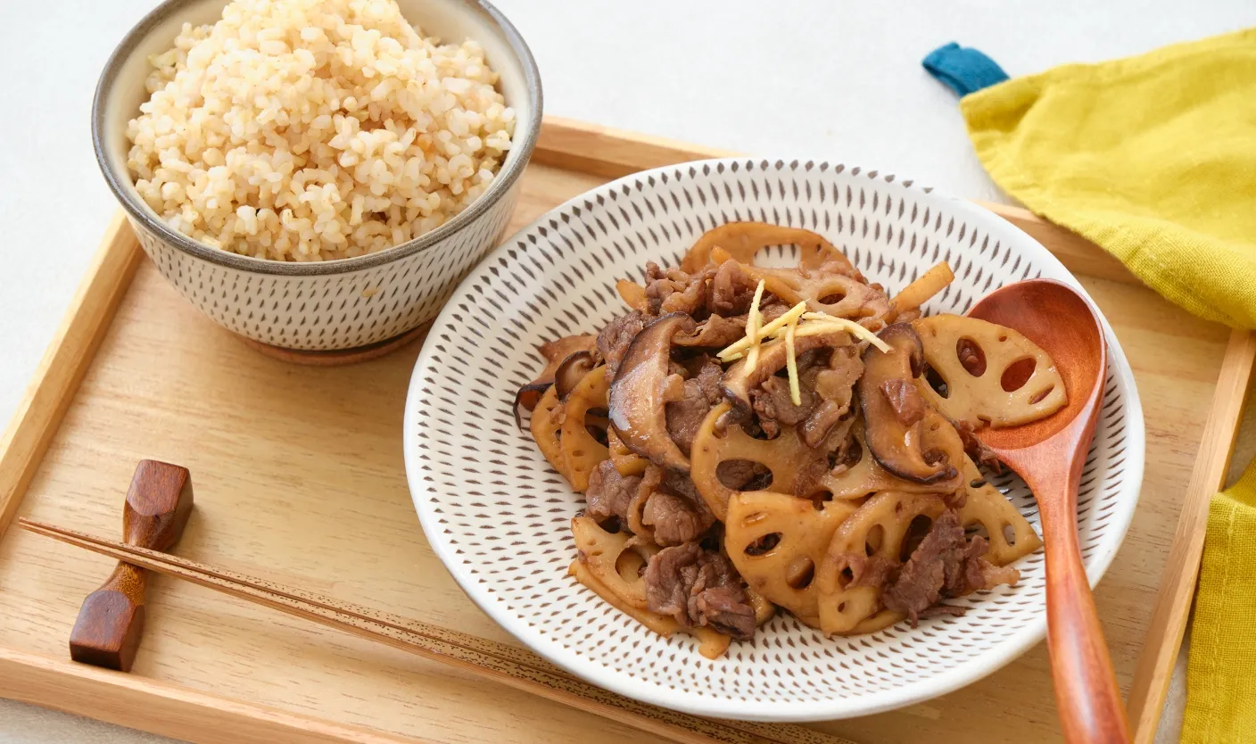 牛肉とれんこんのしぐれ煮＋玄米ごはん